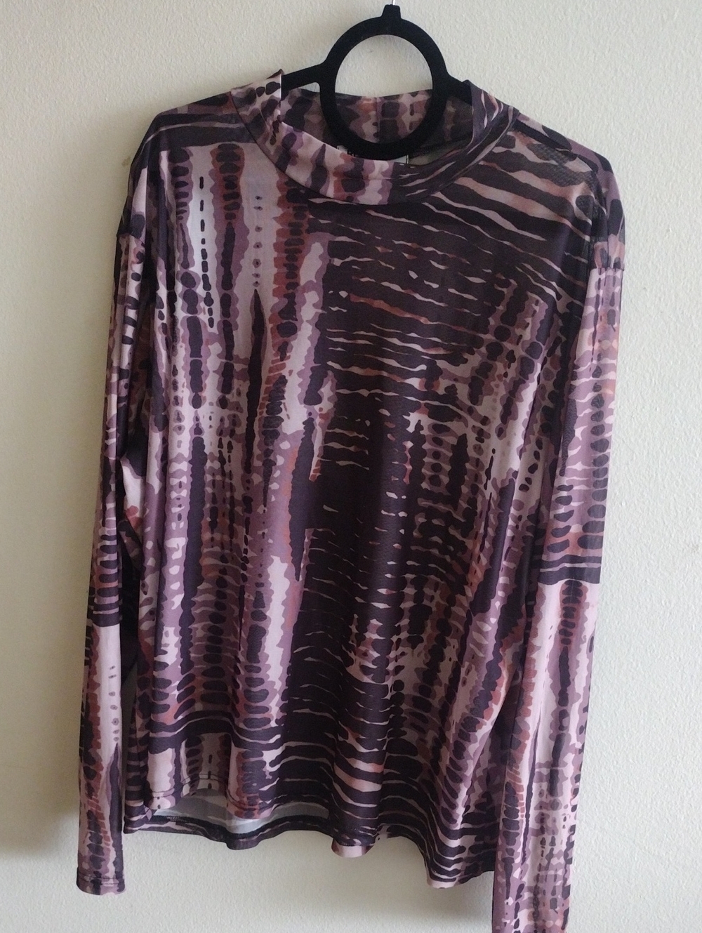 Rebdolls Long Sleeve Abstract Mesh Print Women's Top - Cream Brown